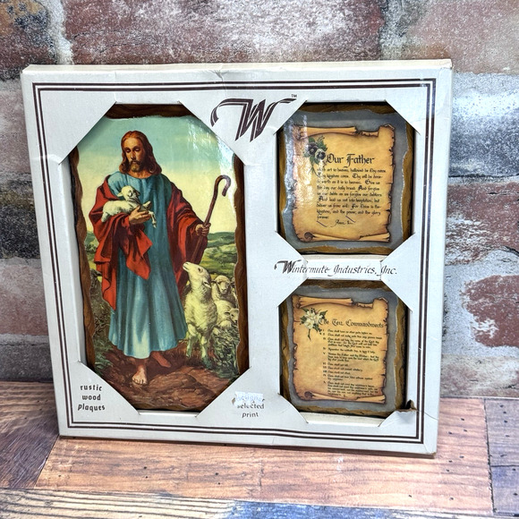 Vtg Wintermute 3 Rustic Wood Religious Plaques Jesus Wall Art Set Biblical Decor - Picture 1 of 7